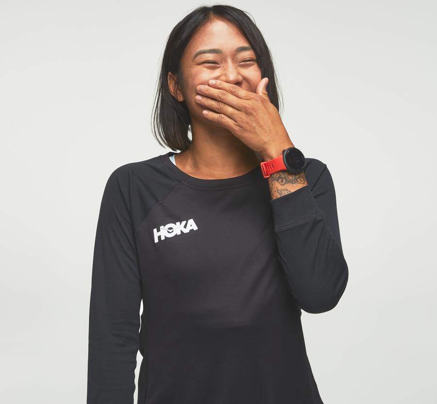 Top Hoka One One Mujer - Performance 3/4 Sleeve - Negras - DQE901283